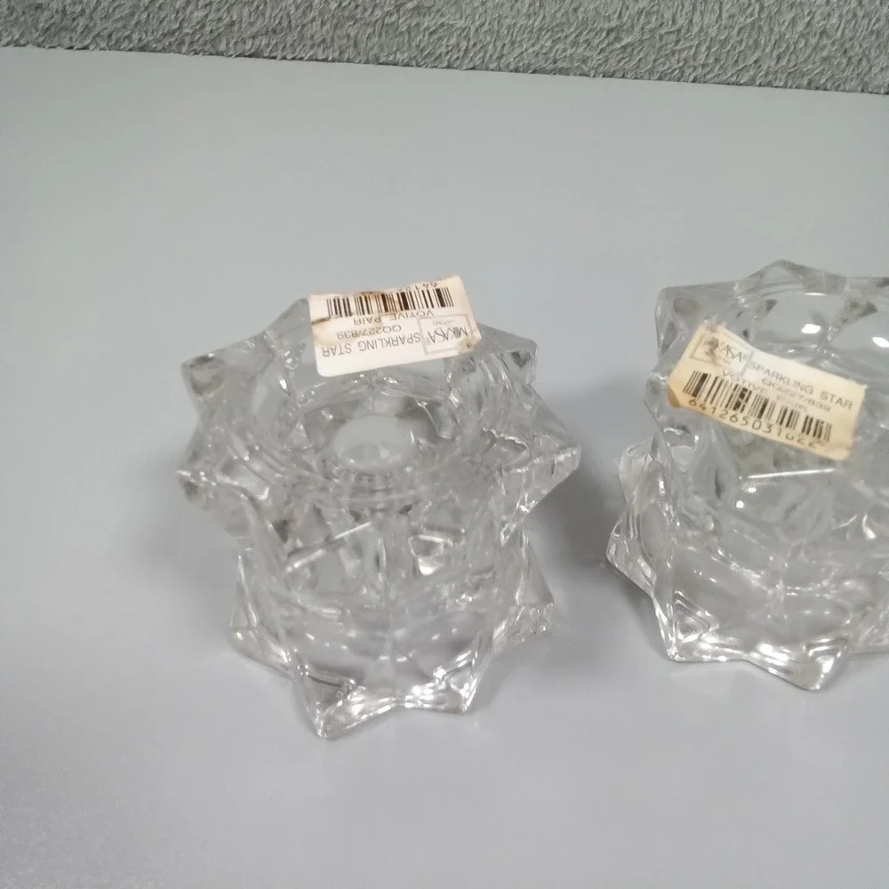 Mikasa Sparkling‎ Star Crystal Votive Candle Holders Pair QQ227/839 Japan Clear